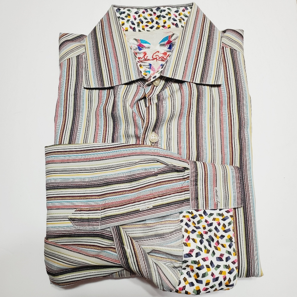 Robert Graham Men's Casual Long Sleeve Shirt 2XL Multicolor Stripe Pattern